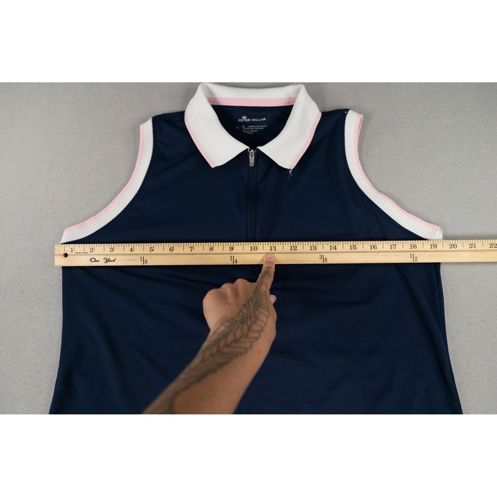 Peter Millar Womens Sleeveless Golf Dress Navy Pink Trim Large UPF 50+ Preppy - Picture 3 of 6